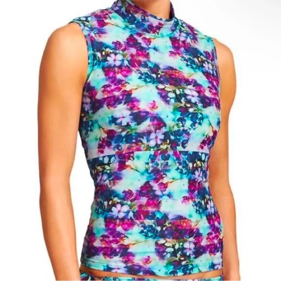 Athleta Floral Fade Rash Guard Swim Tank Size XL - Picture 2 of 8